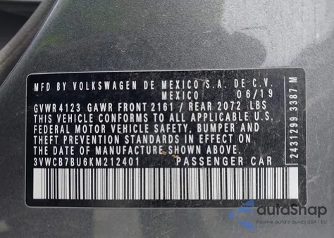 2019 Volkswagen Jetta 1.4T R-Line/1.4T S/1.4T Se из США, поврежденный, VIN 3VWCB7BU6KM212401